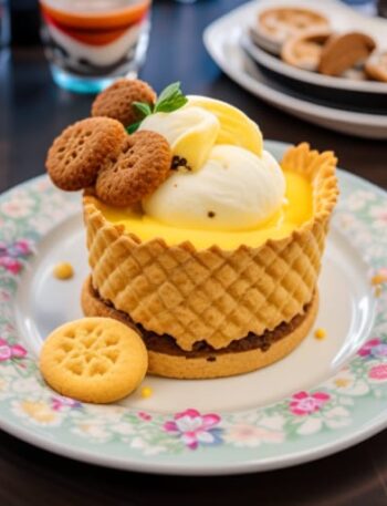 Helado de vainilla con galletas