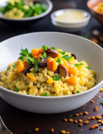 Risotto de azafrán y champiñones