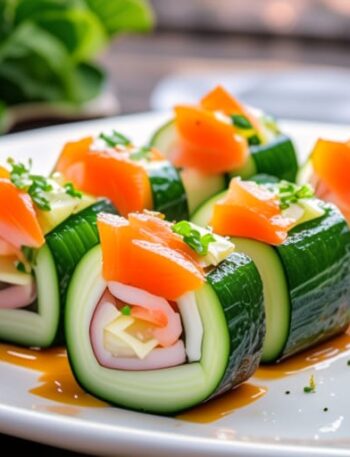 Rollos de pepino con salmón ahumado