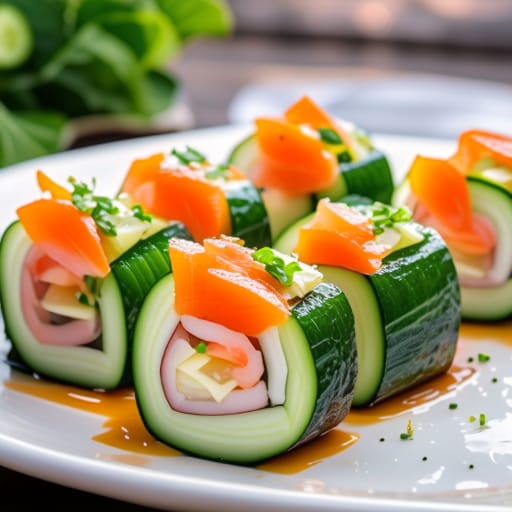 Rollos de pepino con salmón ahumado