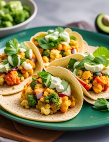 Tacos de coliflor con salsa de aguacate