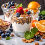 Yogur con granola y frutas frescas