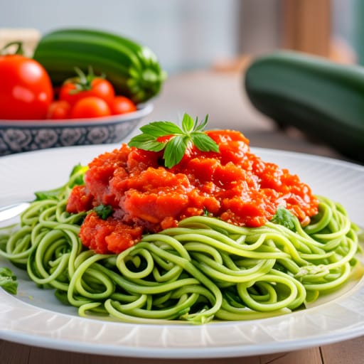 Zoodles (Fideos de Calabacín) con Salsa de Tomate Casera