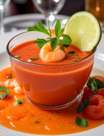 Copa de gazpacho con camarones