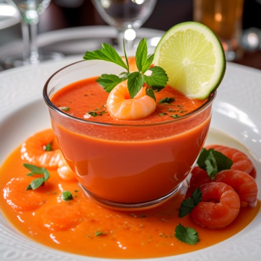 Copa de gazpacho con camarones